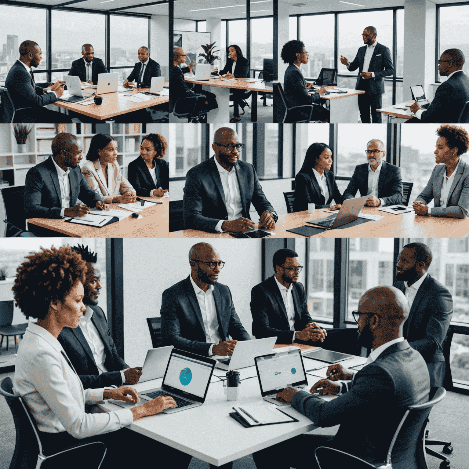 Collage of South African business leaders discussing digital transformation strategies in a modern office setting