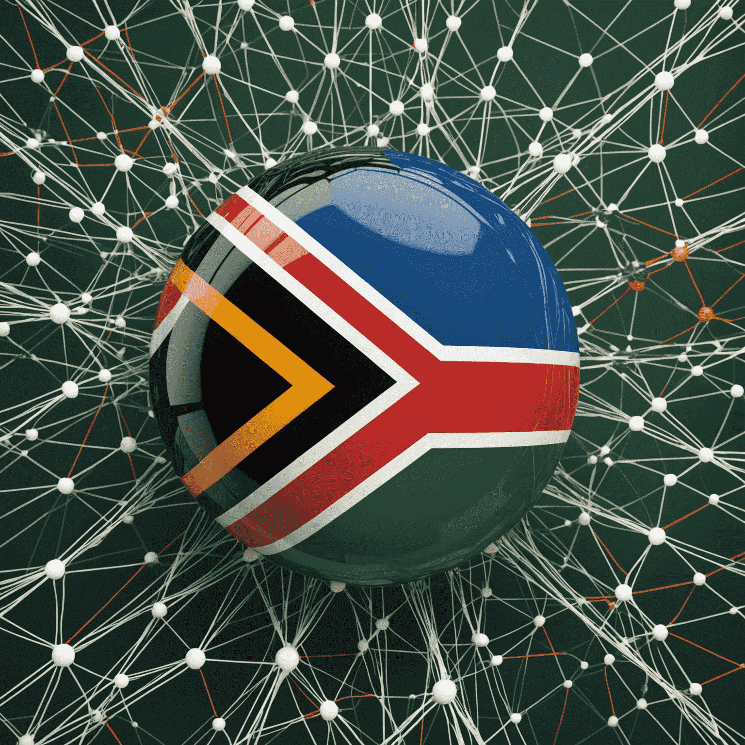 Visual representation of AI neural networks with South African flag colors